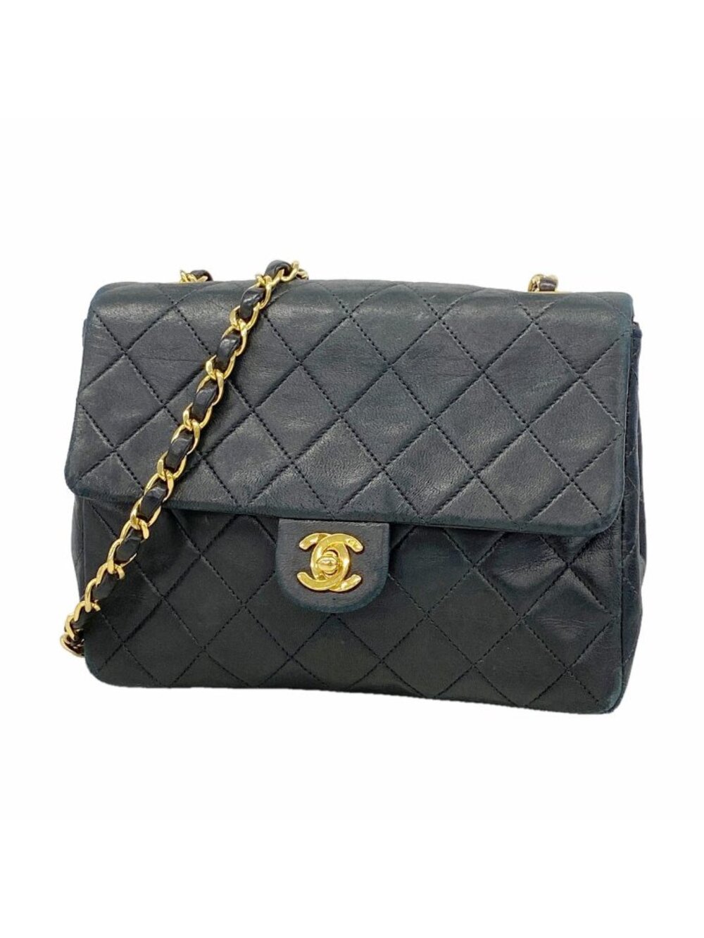 Chanel Shoulder Bag Quilted Lambskin Black Gold